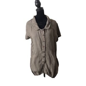 Cannisse Minimalist Linen Tunic Top Womens L Lagenlook Button Up BOHO Relaxed
